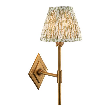 Endon Diamond Tall & Leaf 16cm Wall Antique brass & herb garden green fabric