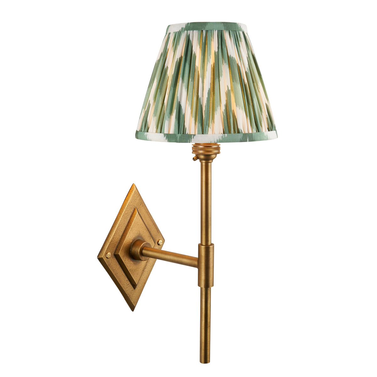 Endon Diamond Tall & Zigzag 16cm Wall Antique brass & cotswold green fabric