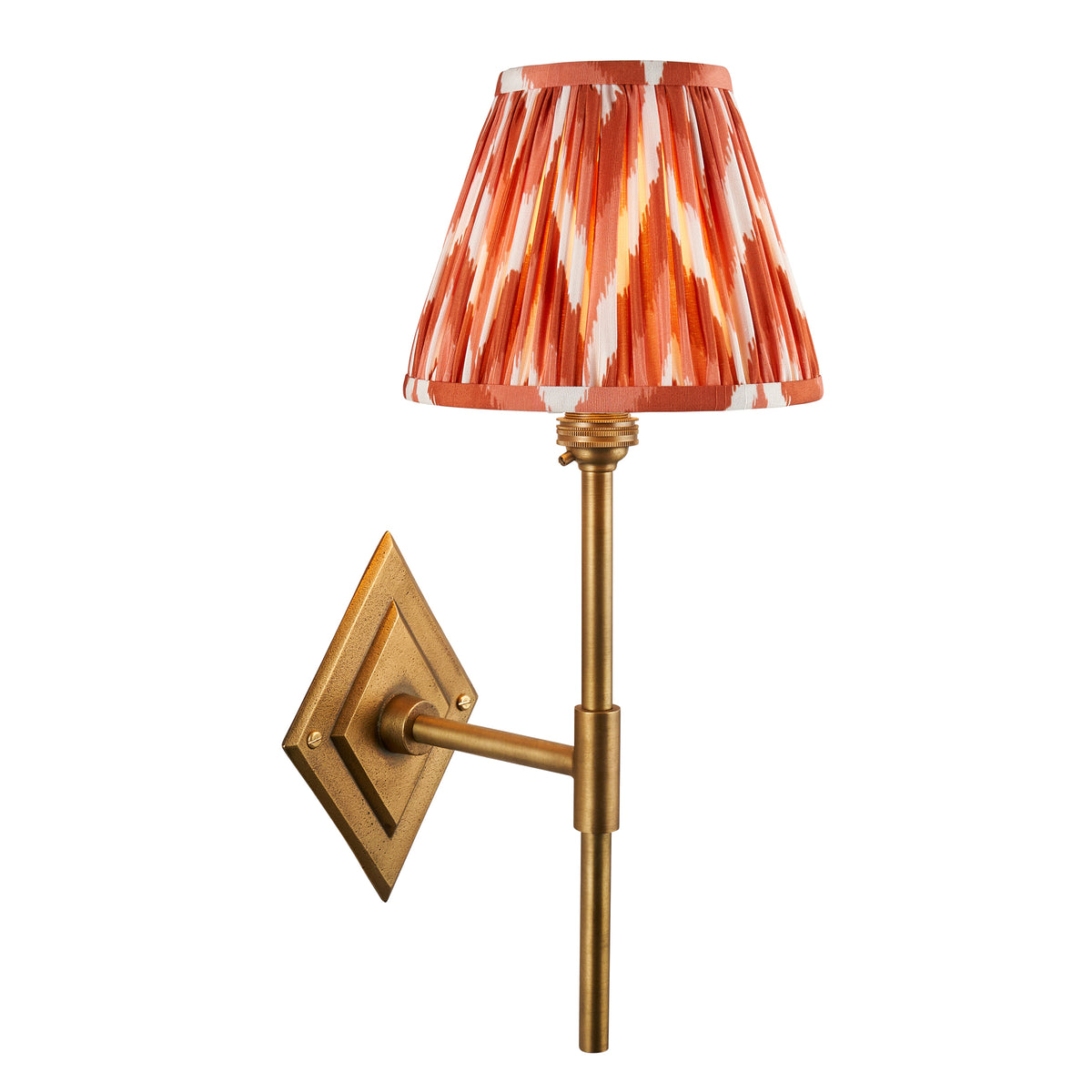 Endon Diamond Tall & Zigzag 16cm Wall Antique brass & apricot orange fabric