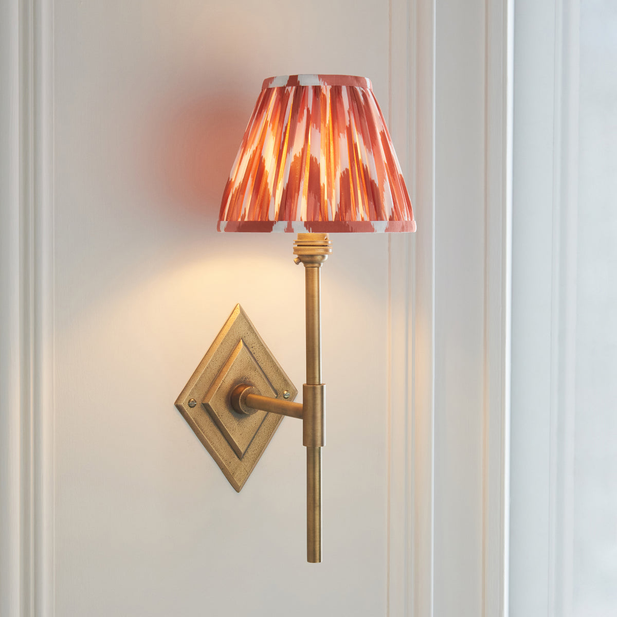 Endon Diamond Tall & Zigzag 16cm Wall Antique brass & apricot orange fabric