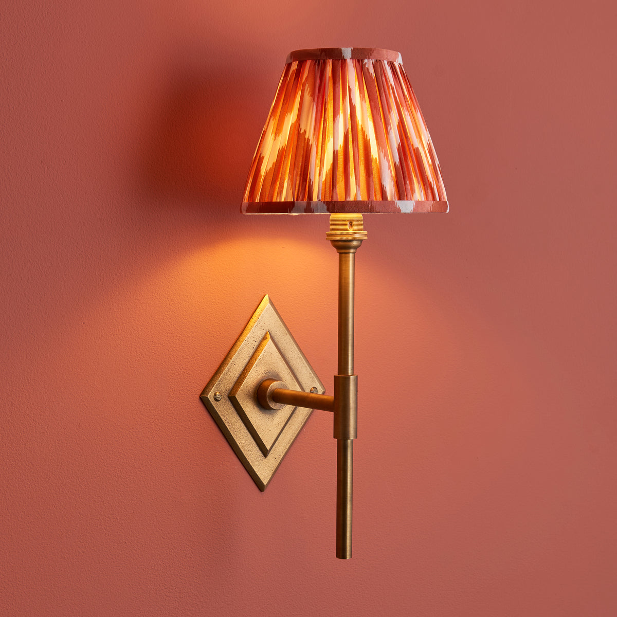 Endon Diamond Tall & Zigzag 16cm Wall Antique brass & apricot orange fabric