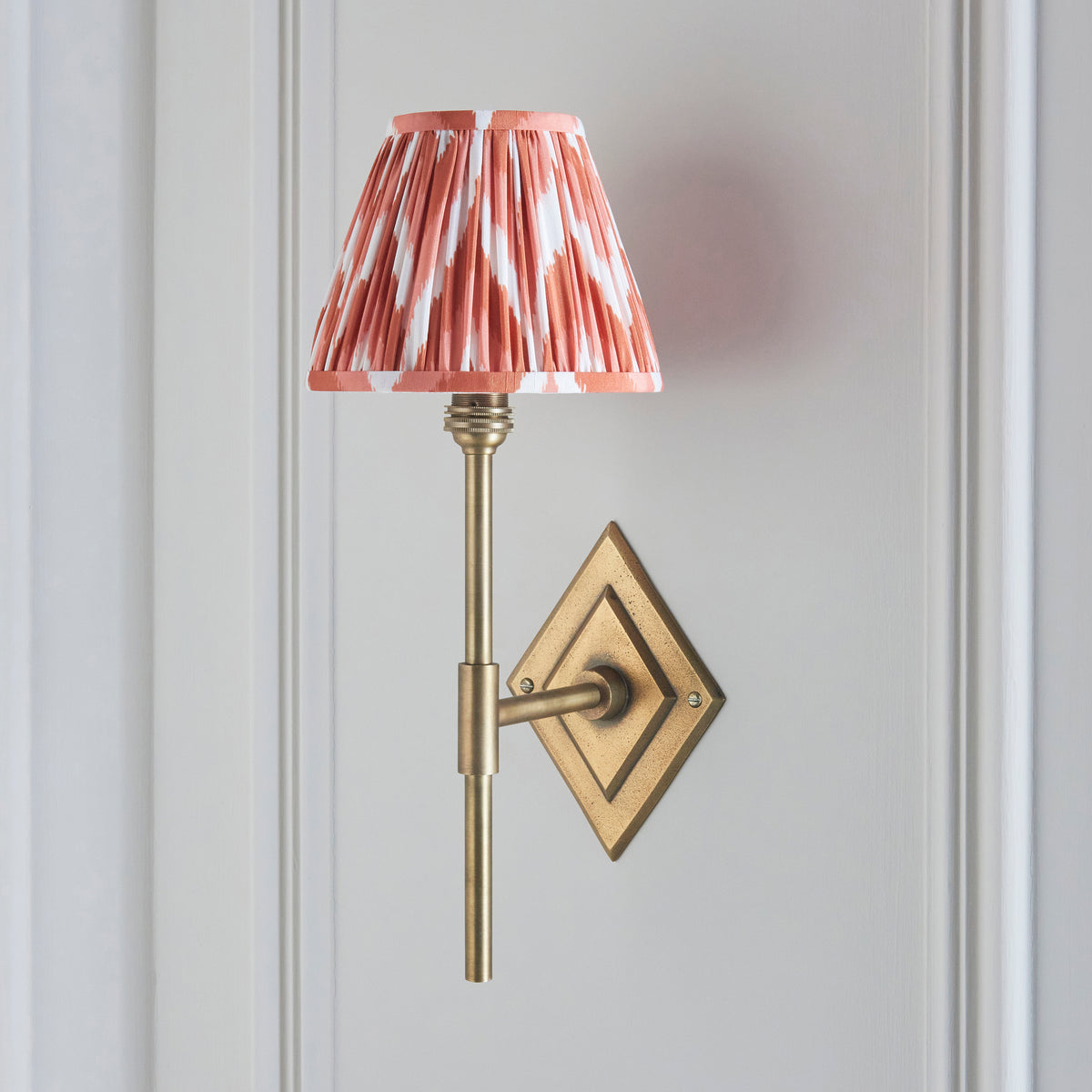 Endon Diamond Tall & Zigzag 16cm Wall Antique brass & apricot orange fabric