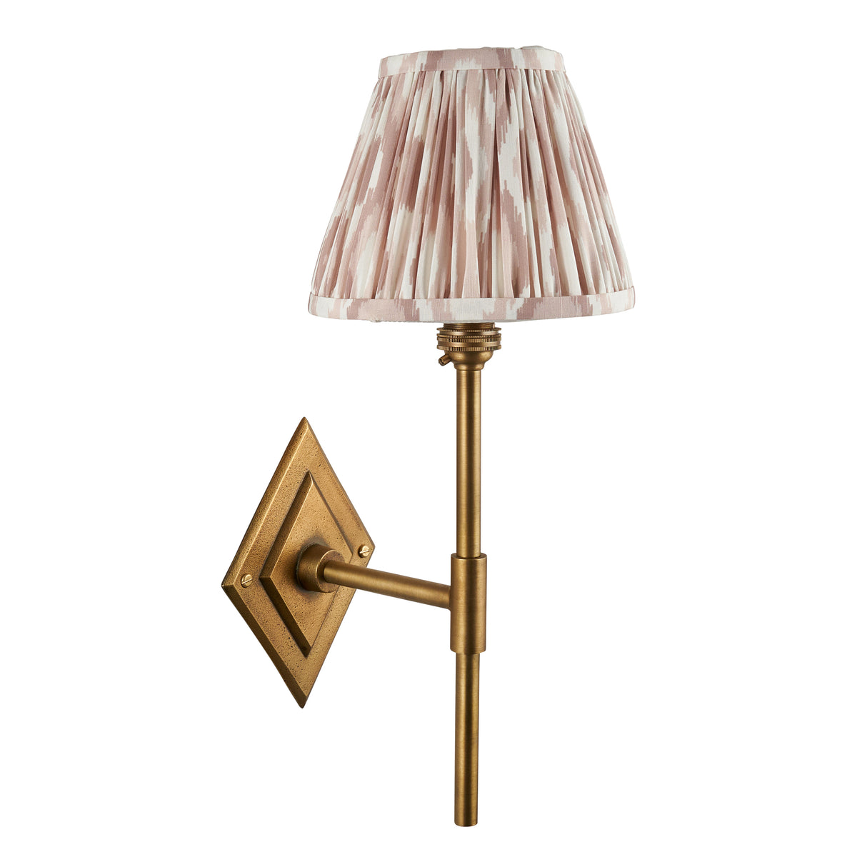 Endon Diamond Tall & Ikat 16cm Wall Antique brass & neutral print fabric