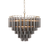 Endon Toulouse Chandelier Satin Brass & Smokey Grey Ribbed Glass