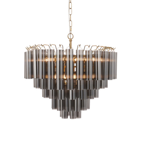 Endon Toulouse Chandelier Satin Brass & Smokey Grey Ribbed Glass