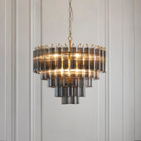 Endon Toulouse Chandelier Satin Brass & Smokey Grey Ribbed Glass