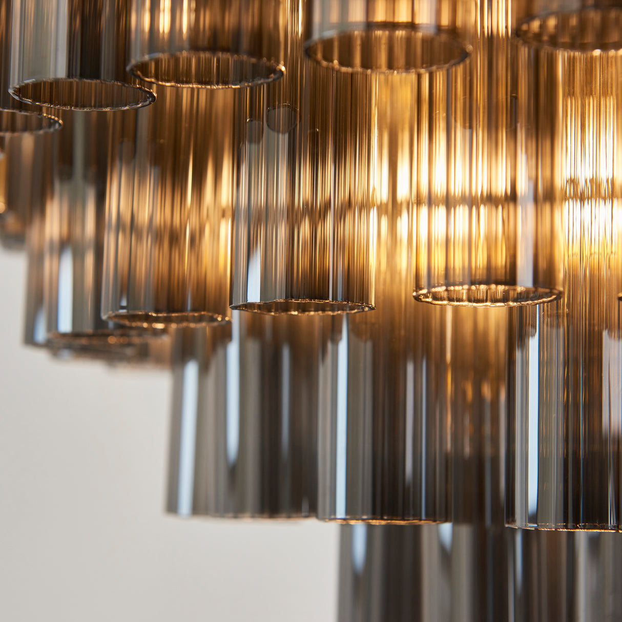 Endon Toulouse Chandelier Satin Brass & Smokey Grey Ribbed Glass
