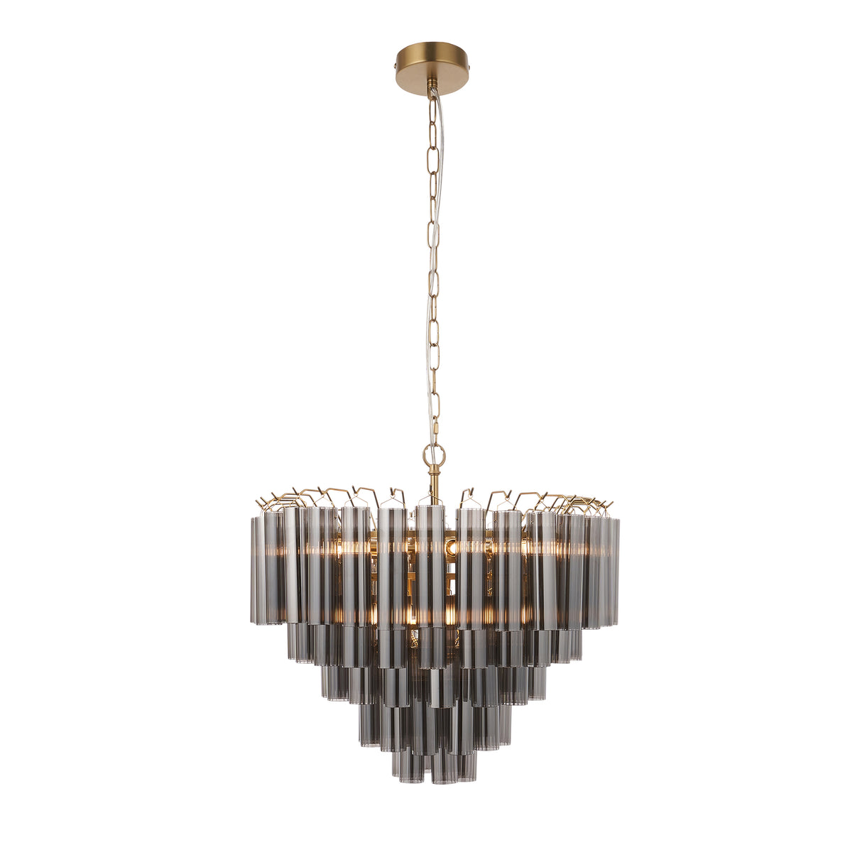 Endon Toulouse Chandelier Satin Brass & Smokey Grey Ribbed Glass