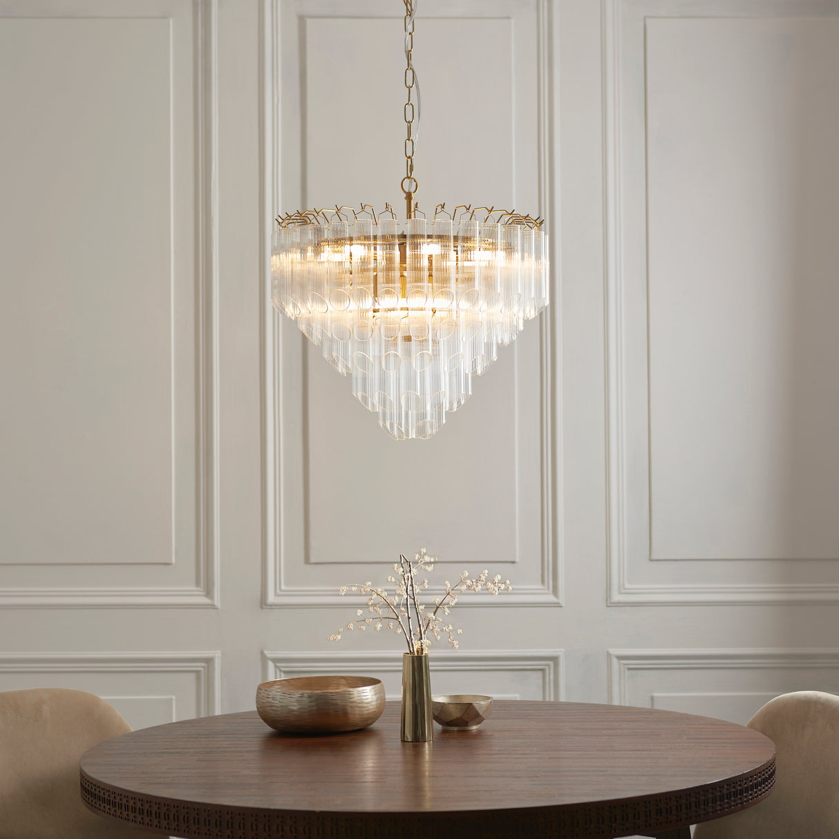 Endon Toulouse Chandelier Satin Brass & Angled Glass