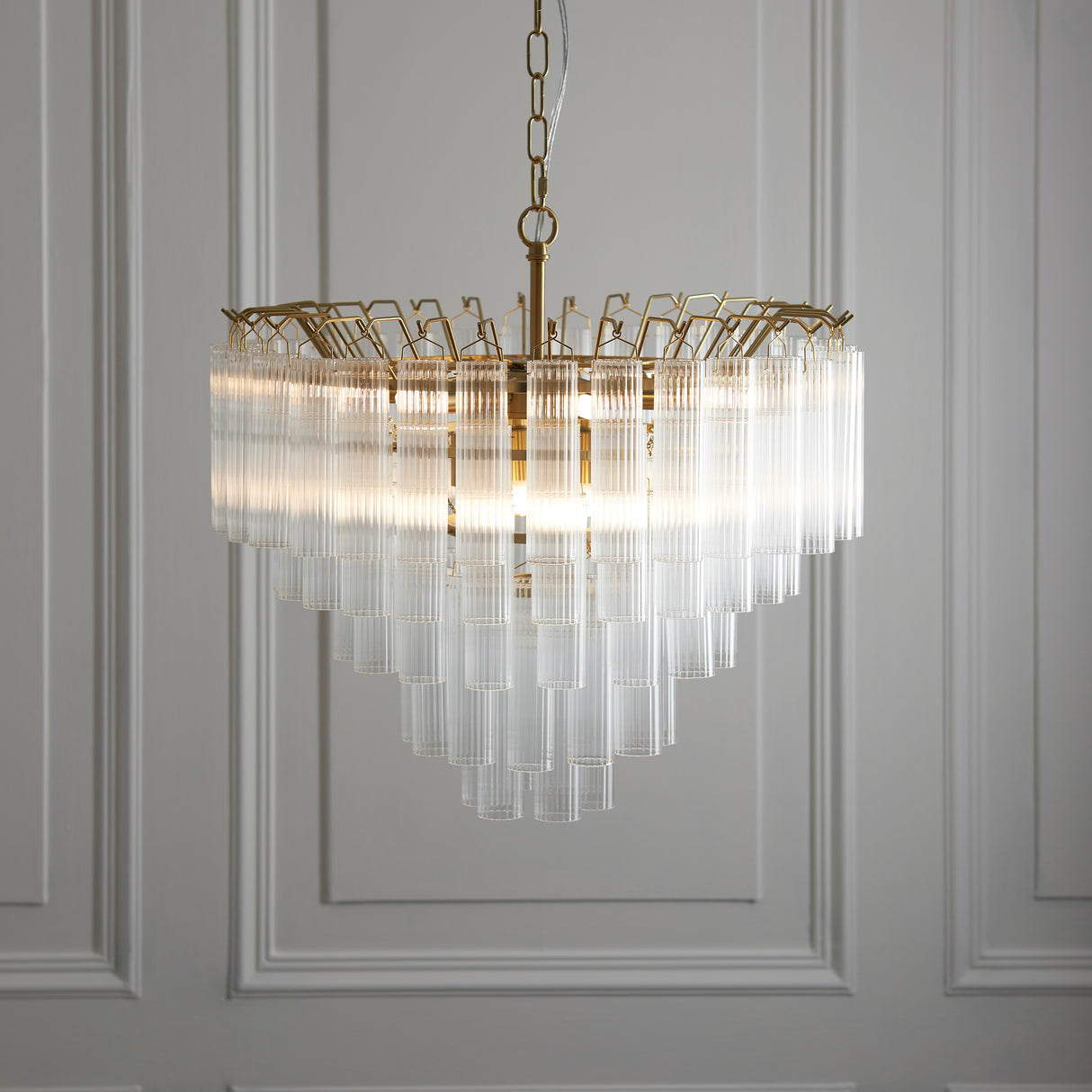 Endon Toulouse Chandelier Satin Brass & Ribbed Glass