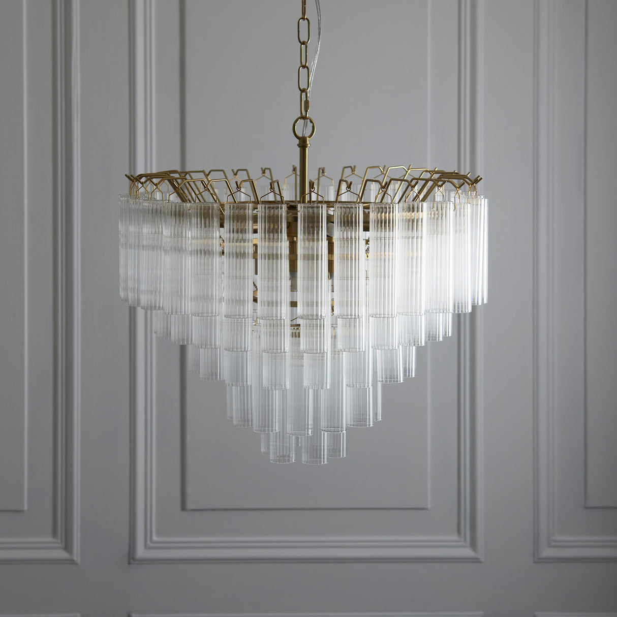 Endon Toulouse Chandelier Satin Brass & Ribbed Glass