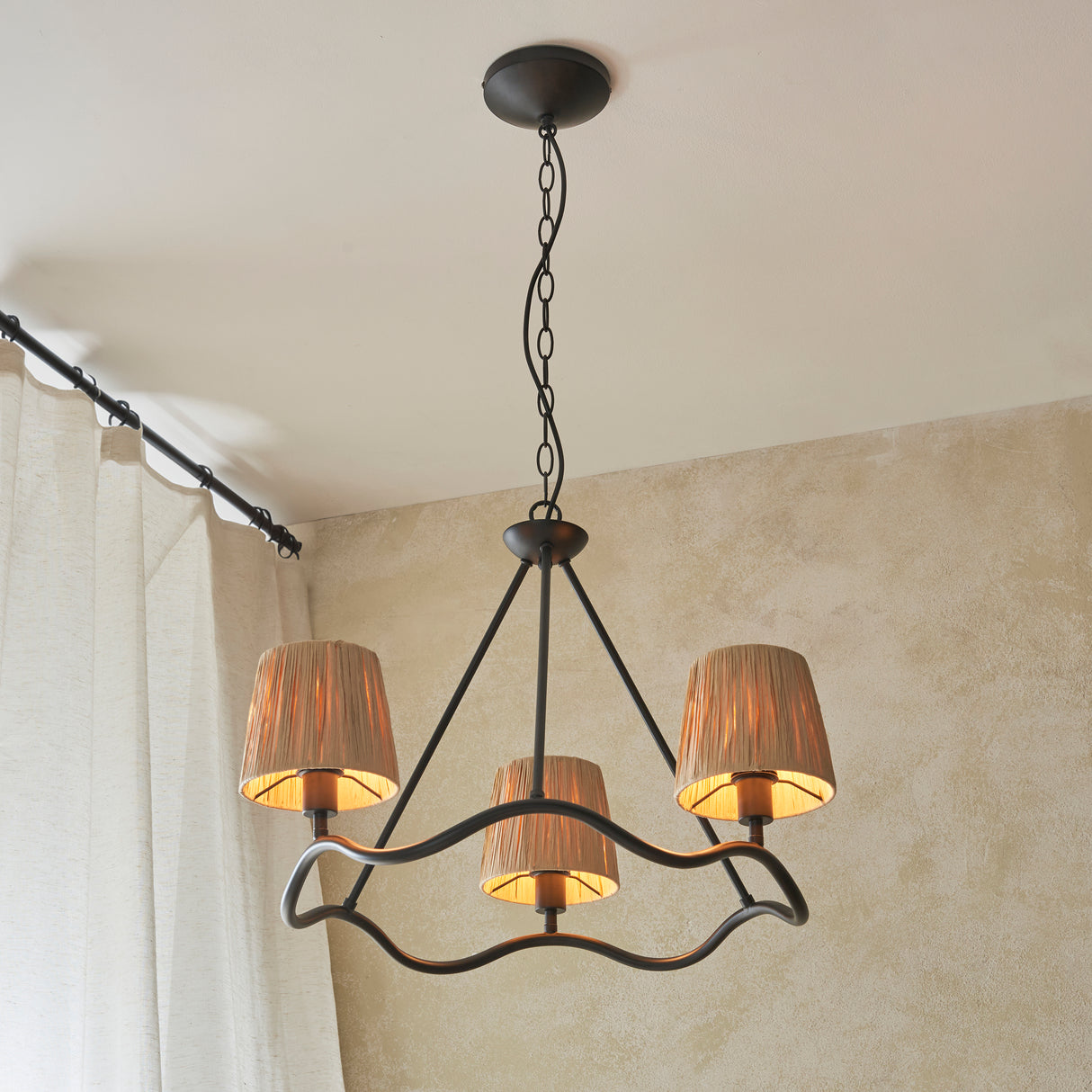 Endon Wriggle 3lt Pendant Matt black & natural raffia