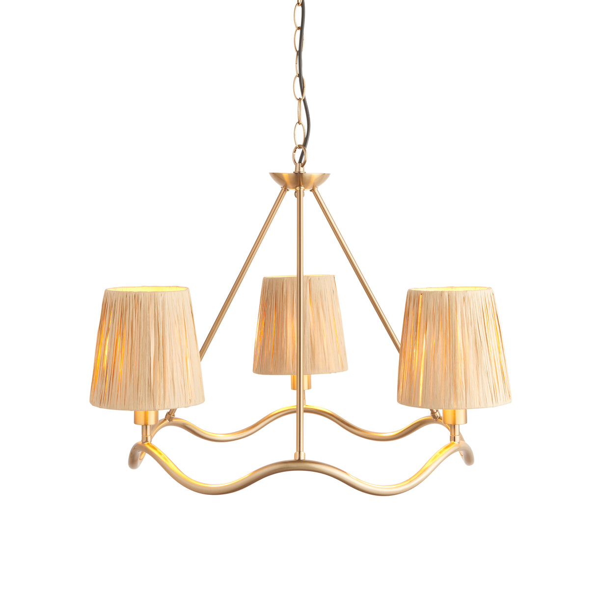 Endon Wriggle 3lt Pendant Brushed aged brass plate & natural raffia