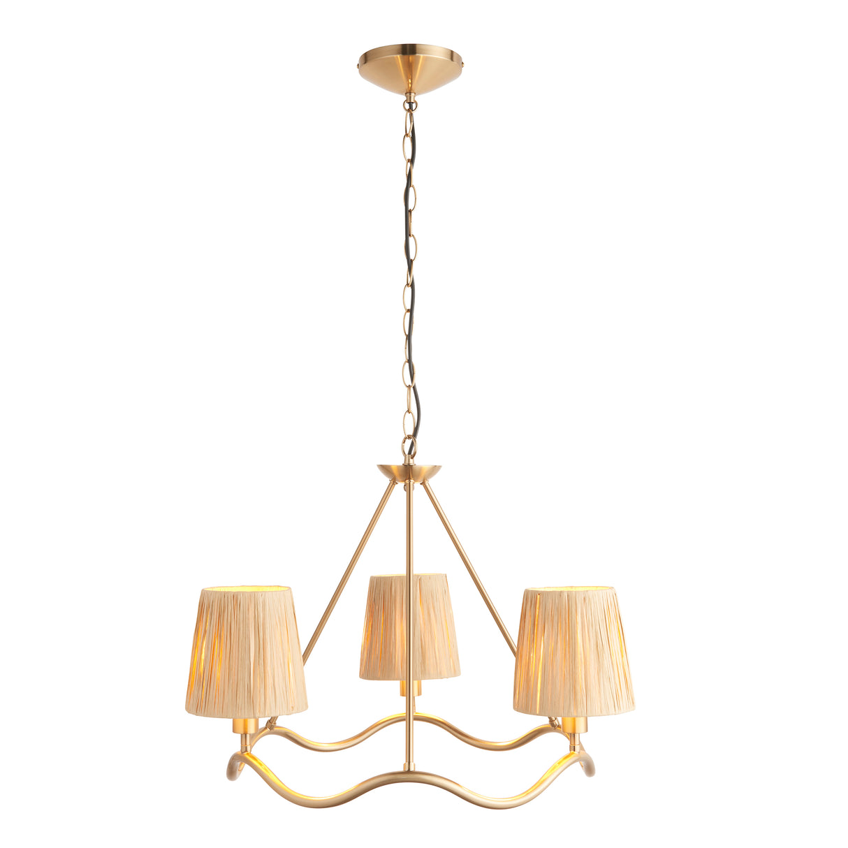 Endon Wriggle 3lt Pendant Brushed aged brass plate & natural raffia