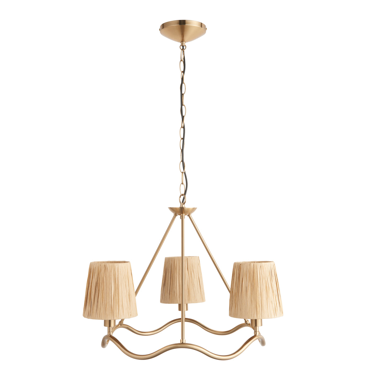 Endon Wriggle 3lt Pendant Brushed aged brass plate & natural raffia