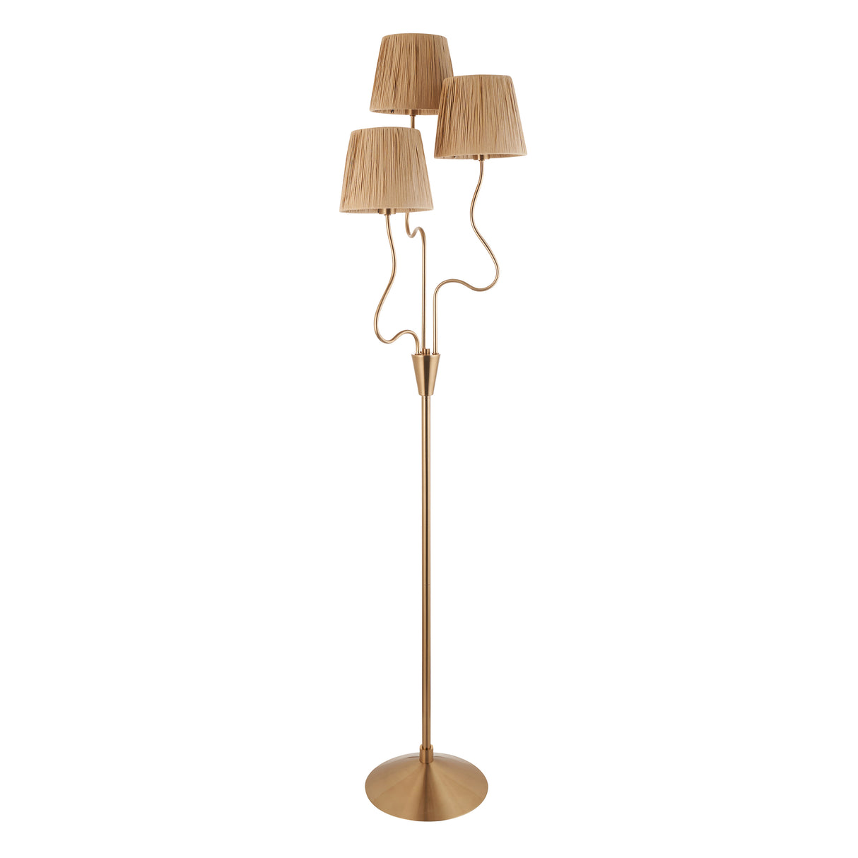 Endon Wriggle 3lt Floor Brushed aged brass plate & natural raffia