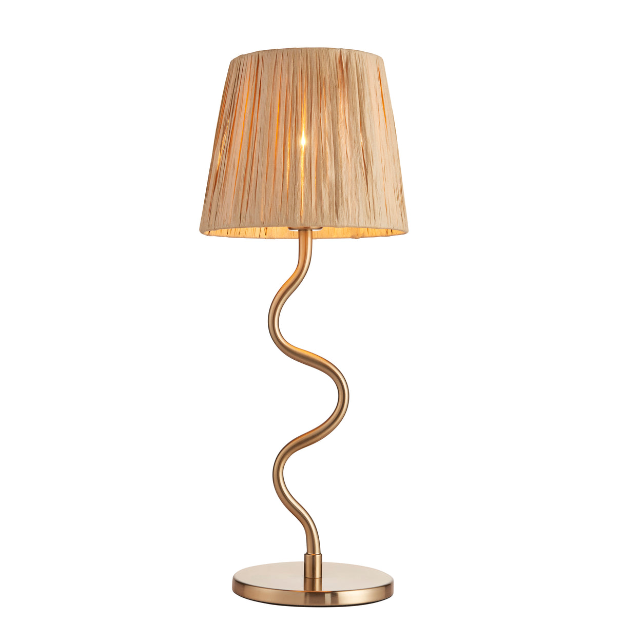 Endon Wriggle Table Brushed aged brass plate & natural raffia