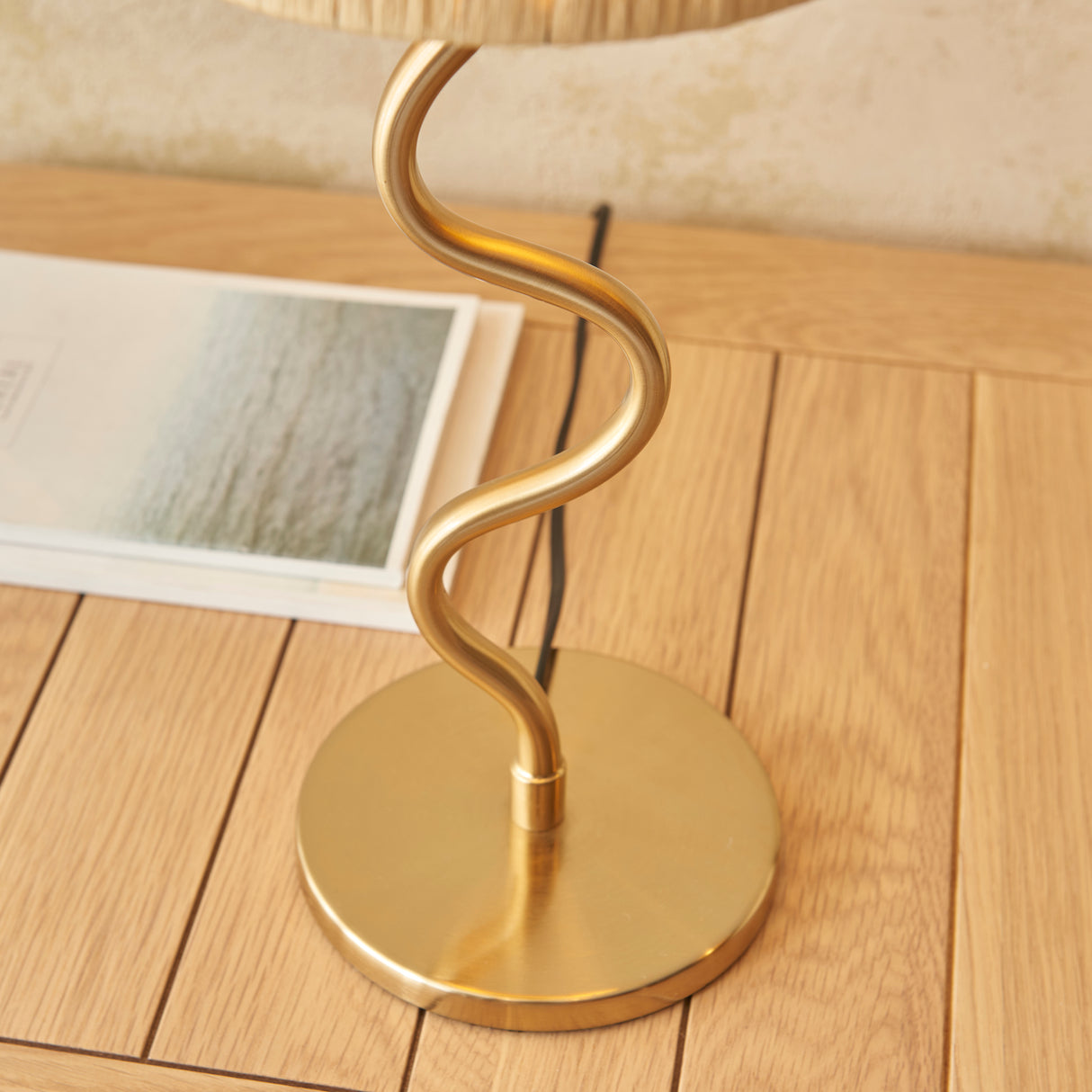 Endon Wriggle Table Brushed aged brass plate & natural raffia