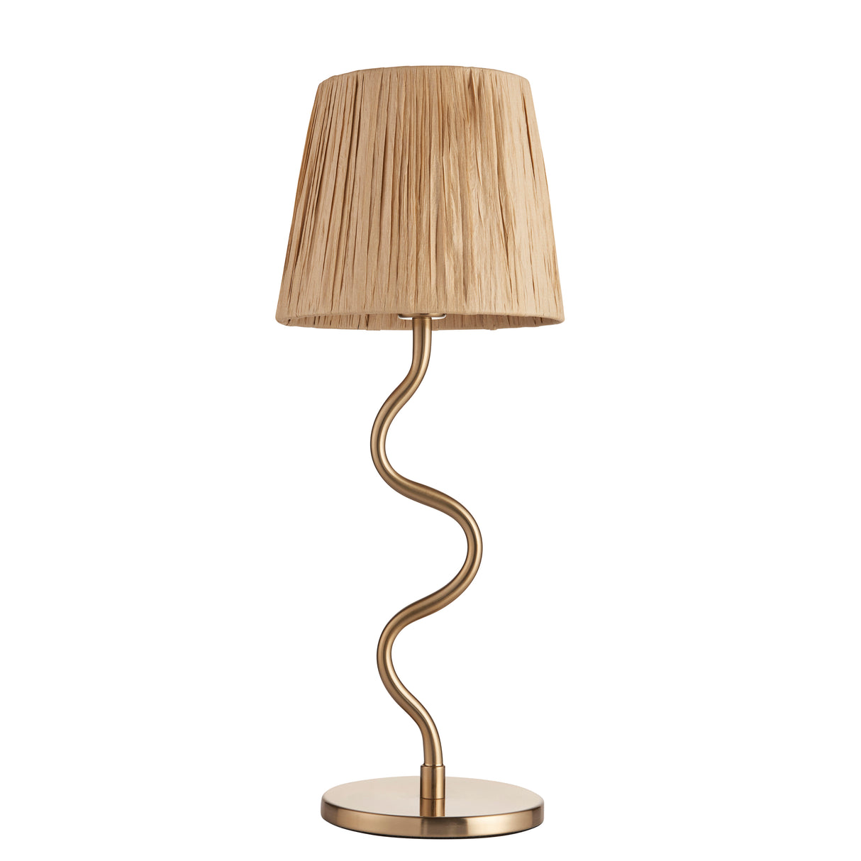 Endon Wriggle Table Brushed aged brass plate & natural raffia