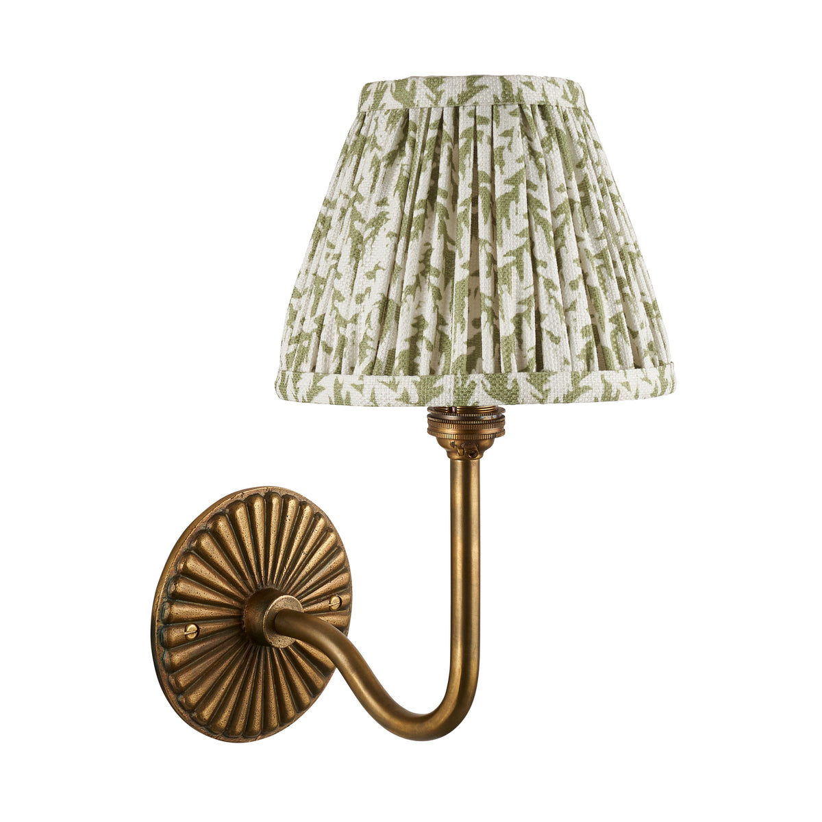 Endon Dahlia Swan & Leaf 16cm Wall Antique brass & herb garden green fabric