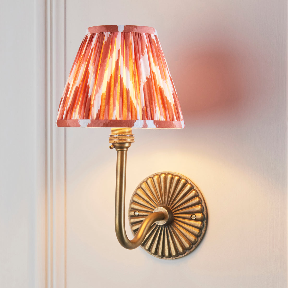 Endon Dahlia Swan & Zigzag 16cm Wall Antique brass & apricot orange fabric