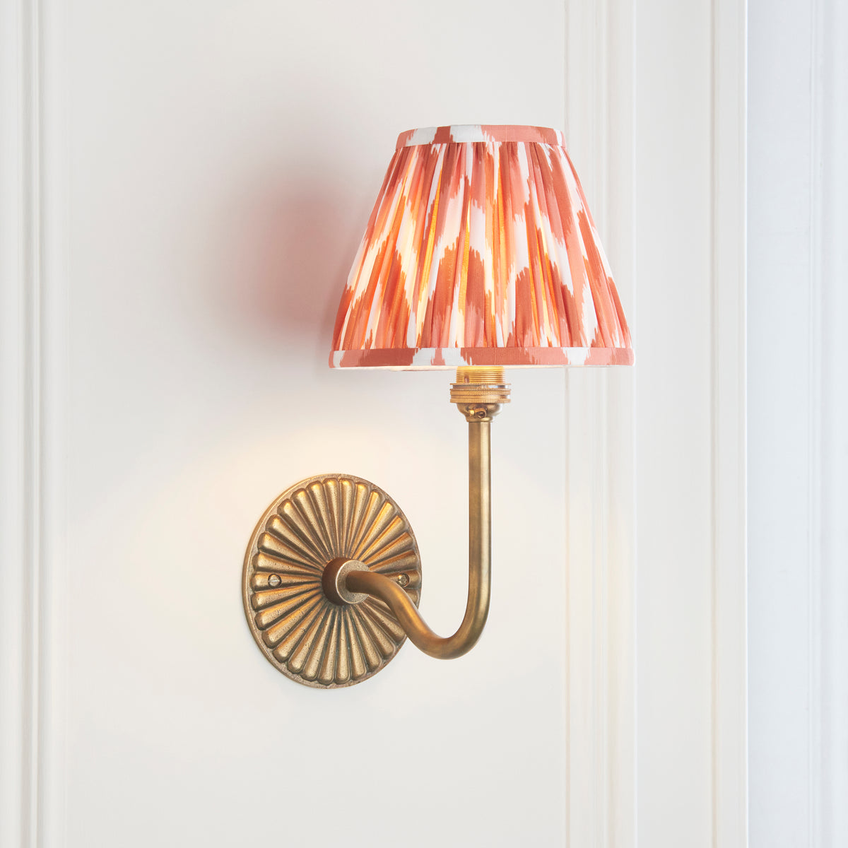 Endon Dahlia Swan & Zigzag 16cm Wall Antique brass & apricot orange fabric