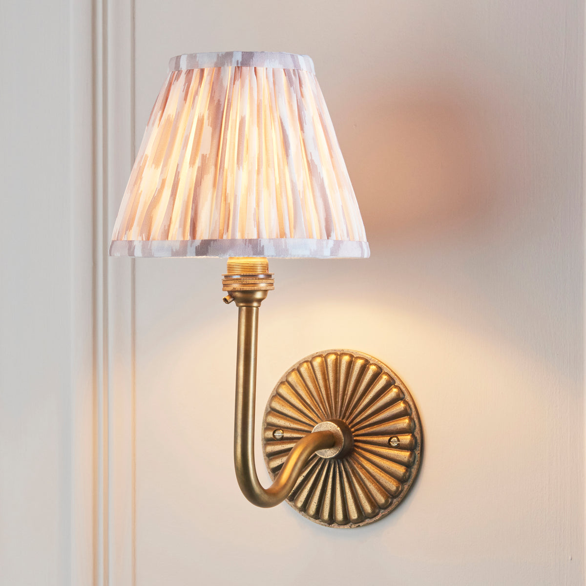 Endon Dahlia Swan & Ikat 16cm Wall Antique brass & neutral print fabric