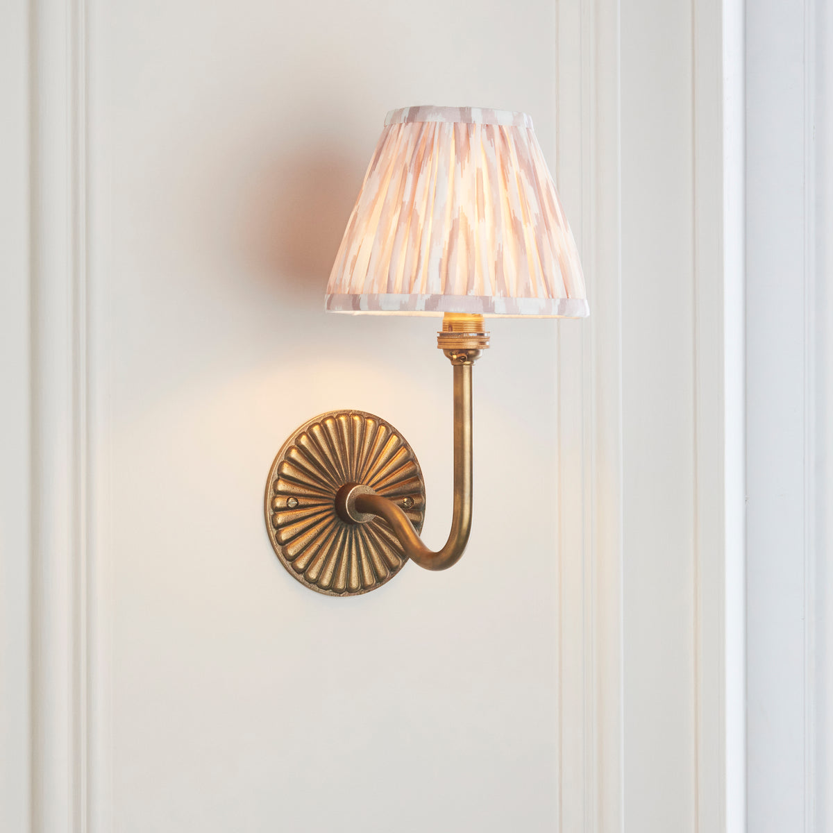 Endon Dahlia Swan & Ikat 16cm Wall Antique brass & neutral print fabric
