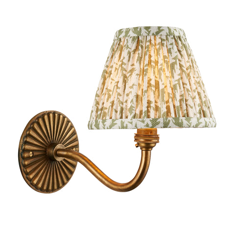 Endon Dahlia Curve & Leaf 16cm Wall Antique brass & herb garden green fabric