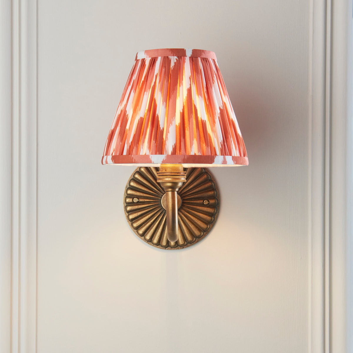 Endon Dahlia Curve & Zigzag 16cm Wall Antique brass & apricot orange fabric
