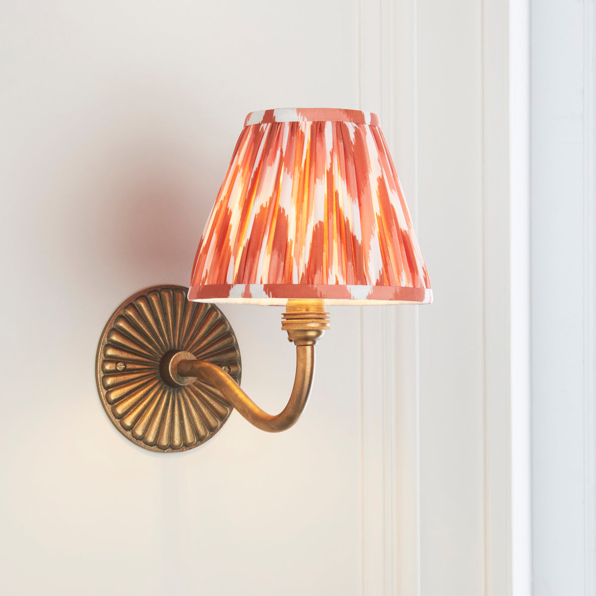 Endon Dahlia Curve & Zigzag 16cm Wall Antique brass & apricot orange fabric
