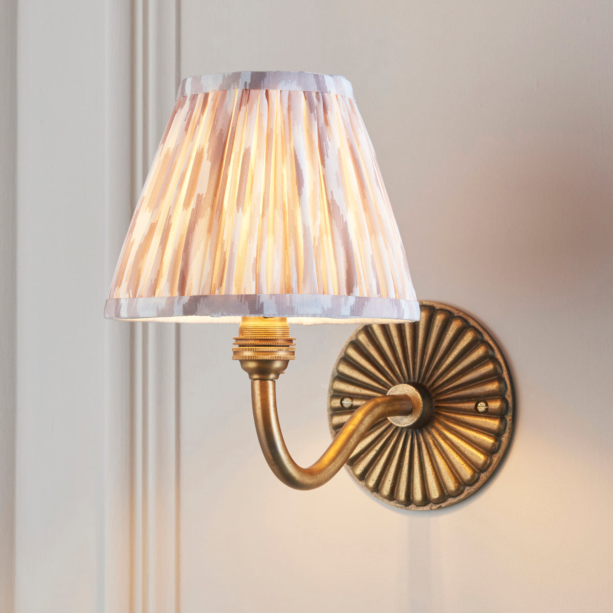 Endon Dahlia Curve & Ikat 16cm Wall Antique brass & neutral print fabric