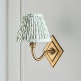 Endon Diamond Curve & Leaf 16cm Wall Antique brass & herb garden green fabric