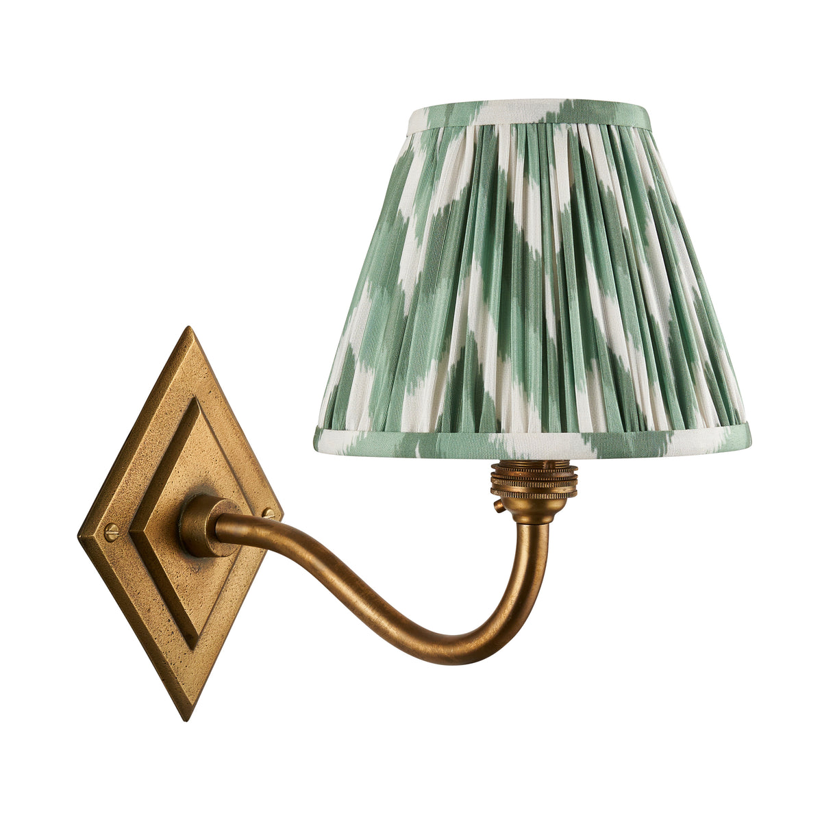 Endon Diamond Curve & Zigzag 16cm Wall Antique brass & cotswold green fabric
