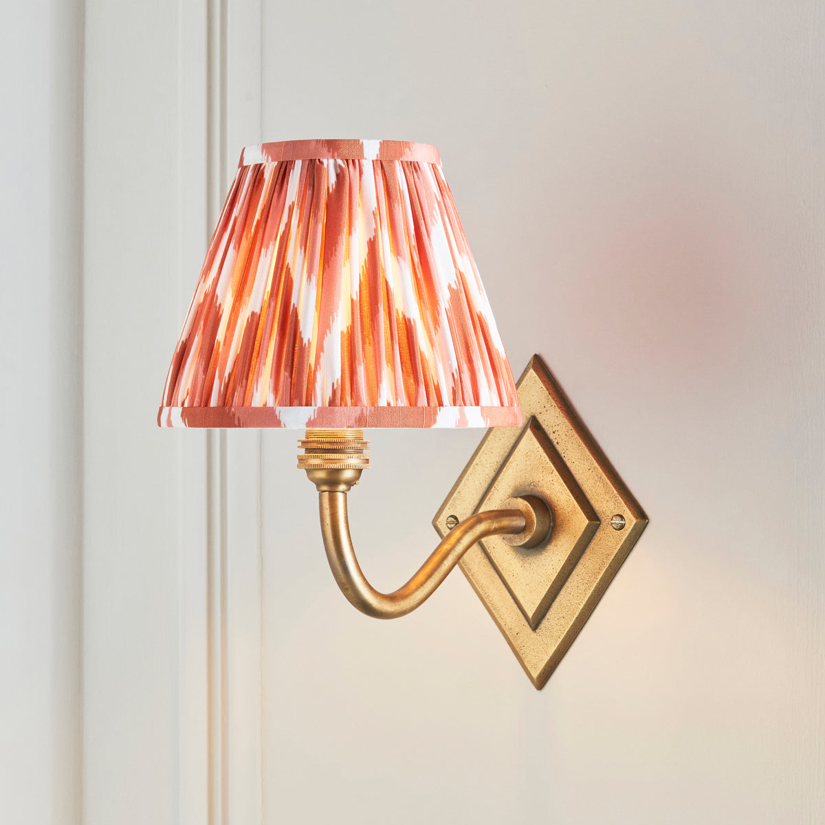 Endon Diamond Curve & Zigzag 16cm Wall Antique brass & apricot orange fabric