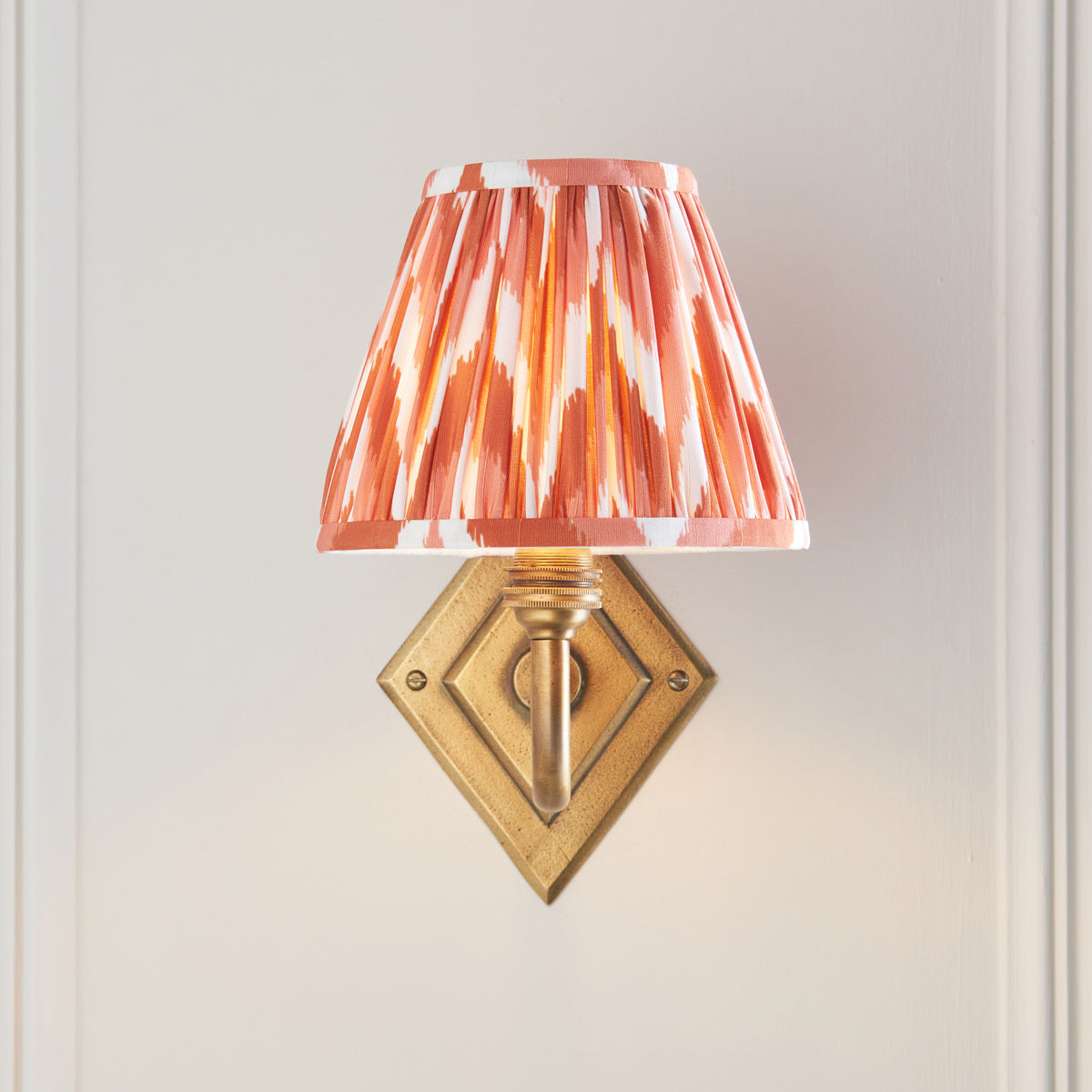 Endon Diamond Curve & Zigzag 16cm Wall Antique brass & apricot orange fabric