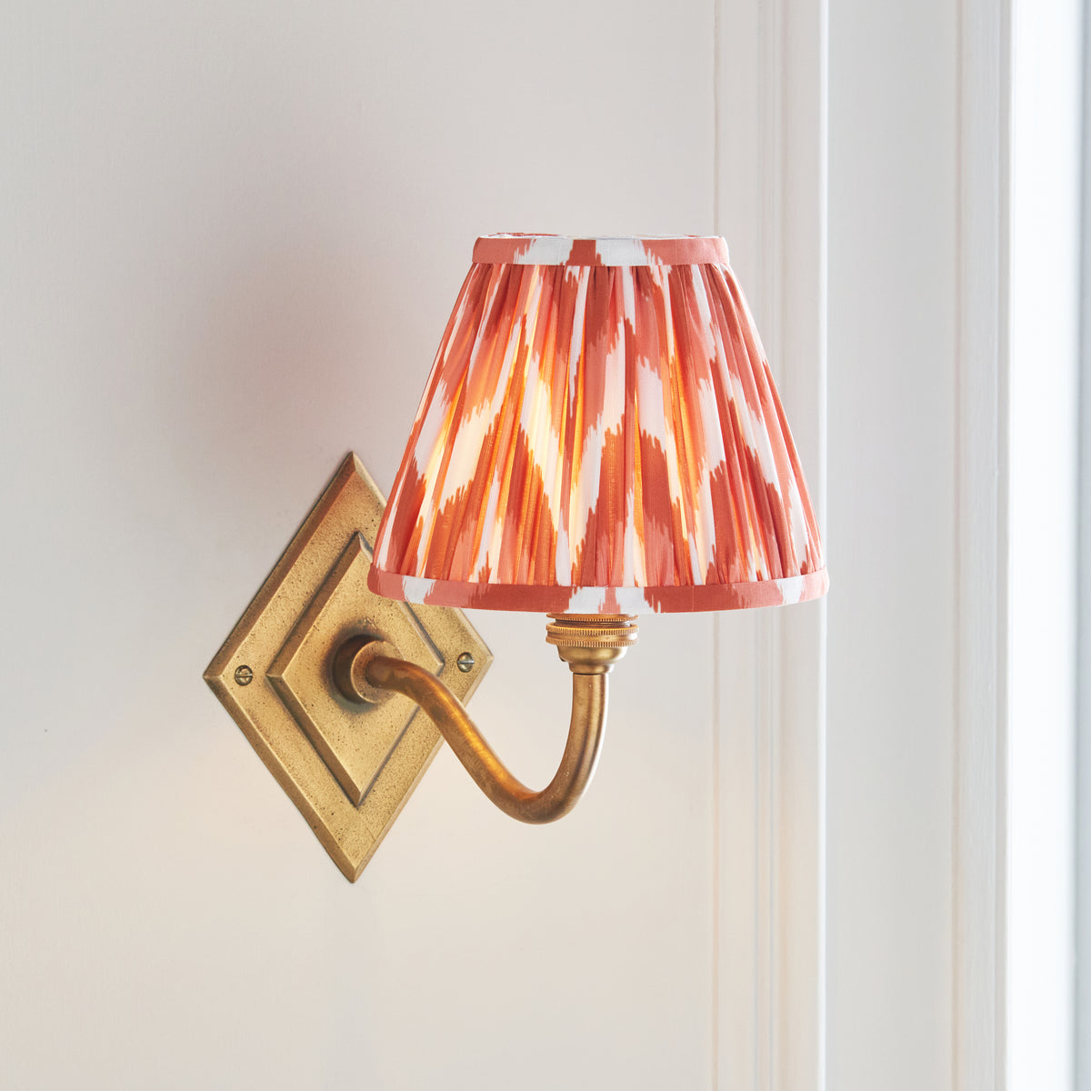 Endon Diamond Curve & Zigzag 16cm Wall Antique brass & apricot orange fabric