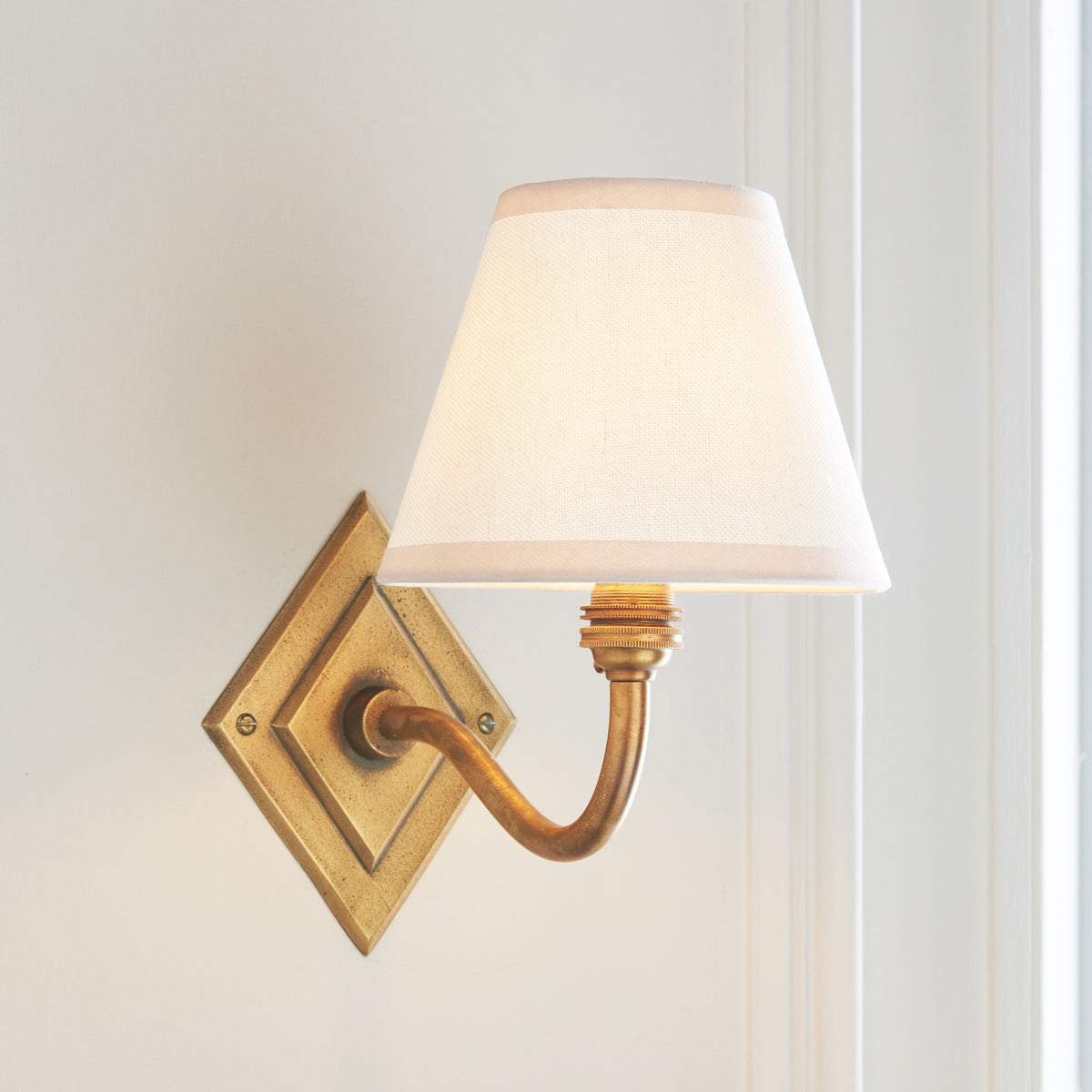 Endon Diamond Curve & Ivy 16cm Wall Antique brass & vintage white fabric