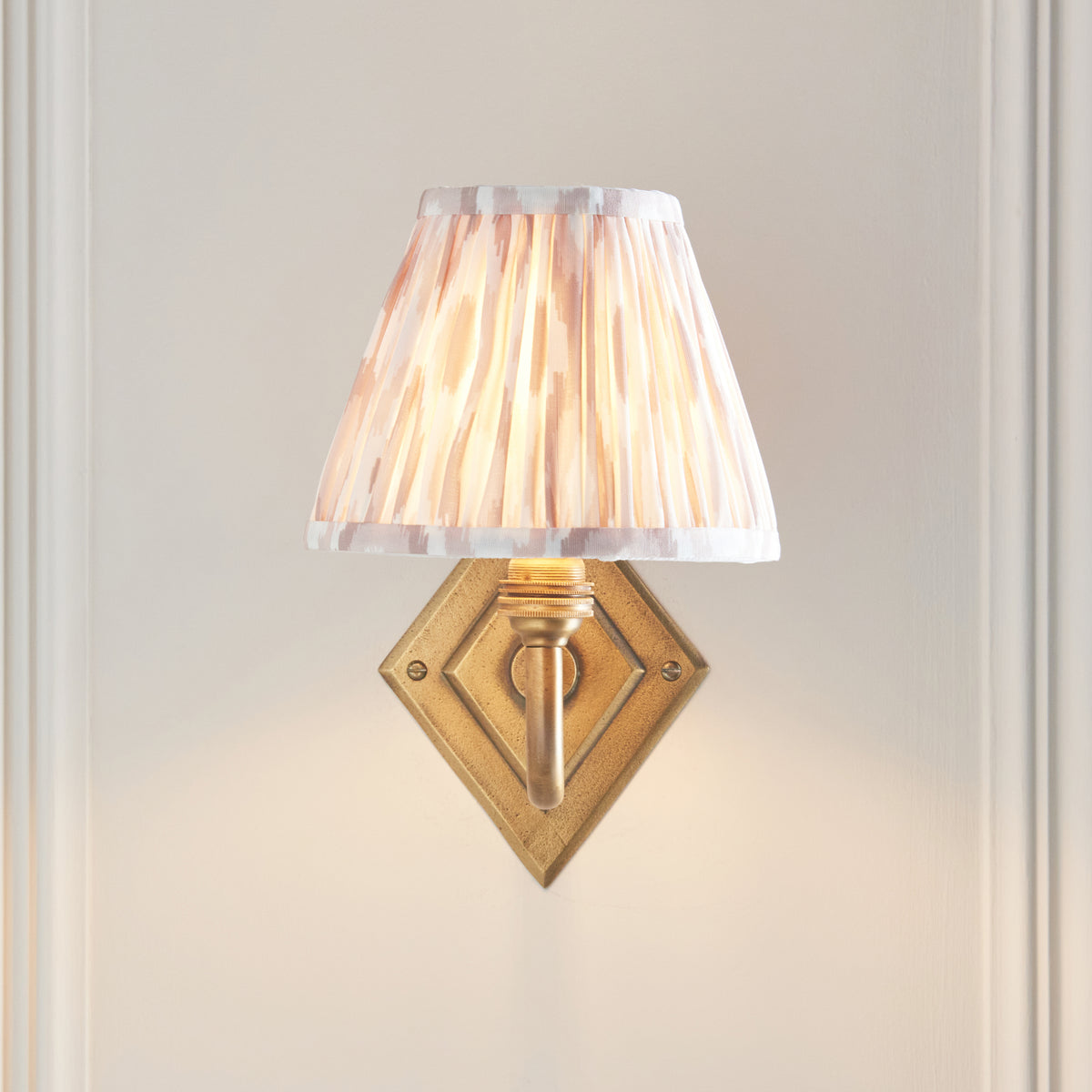 Endon Diamond Curve & Ikat 16cm Wall Antique brass & neutral print fabric