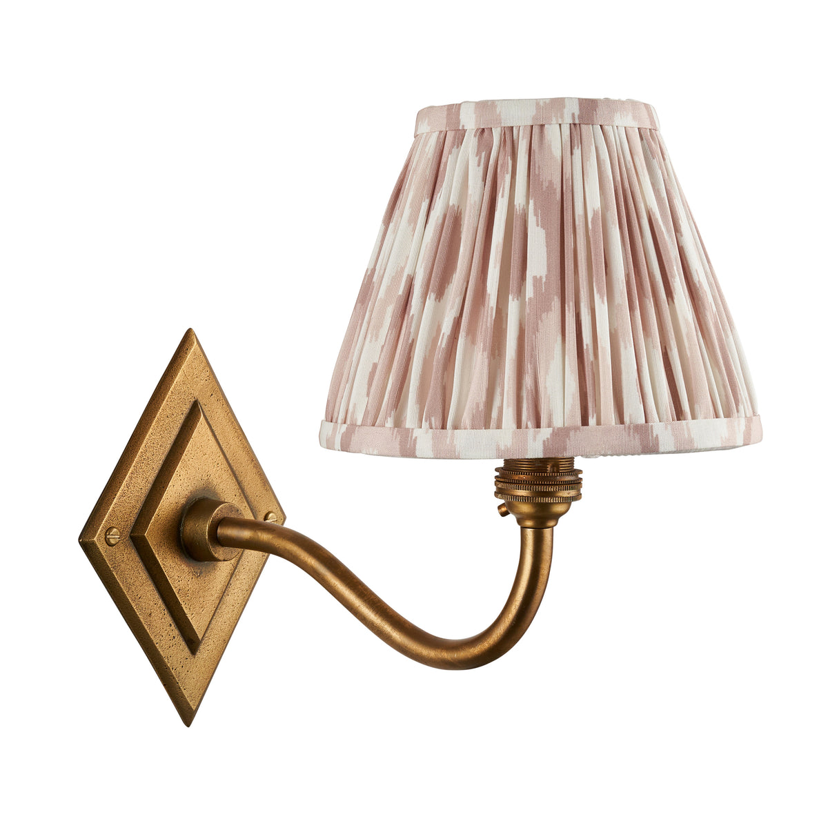 Endon Diamond Curve & Ikat 16cm Wall Antique brass & neutral print fabric
