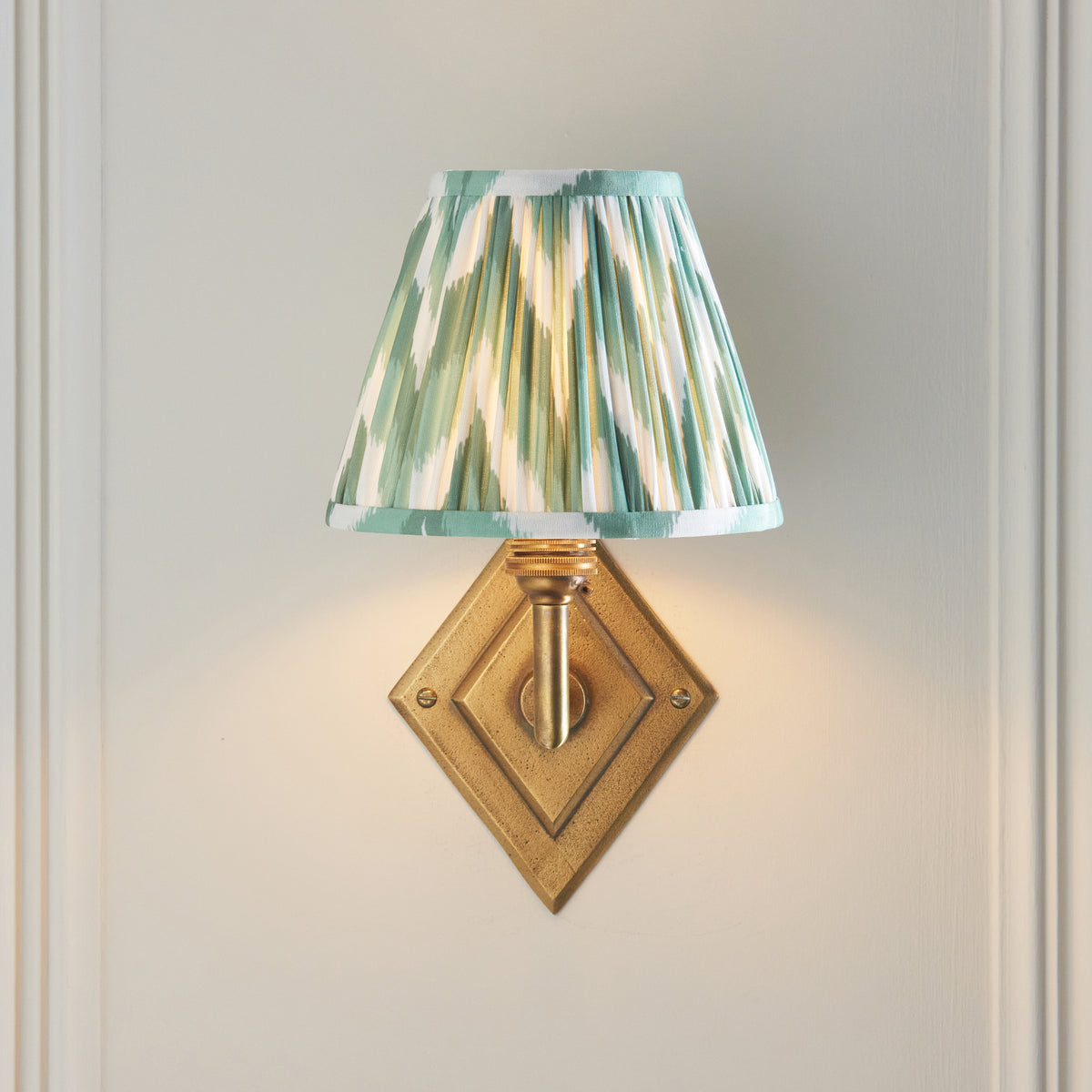 Endon Diamond Angle & Zigzag 16cm Wall Antique brass & cotswold green fabric
