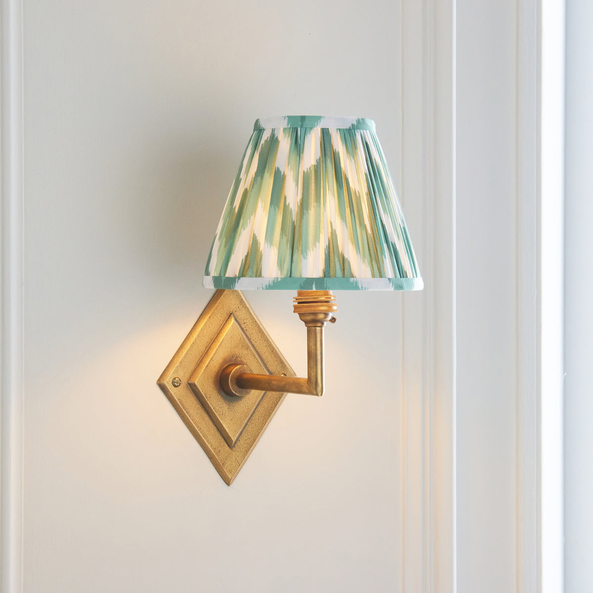 Endon Diamond Angle & Zigzag 16cm Wall Antique brass & cotswold green fabric