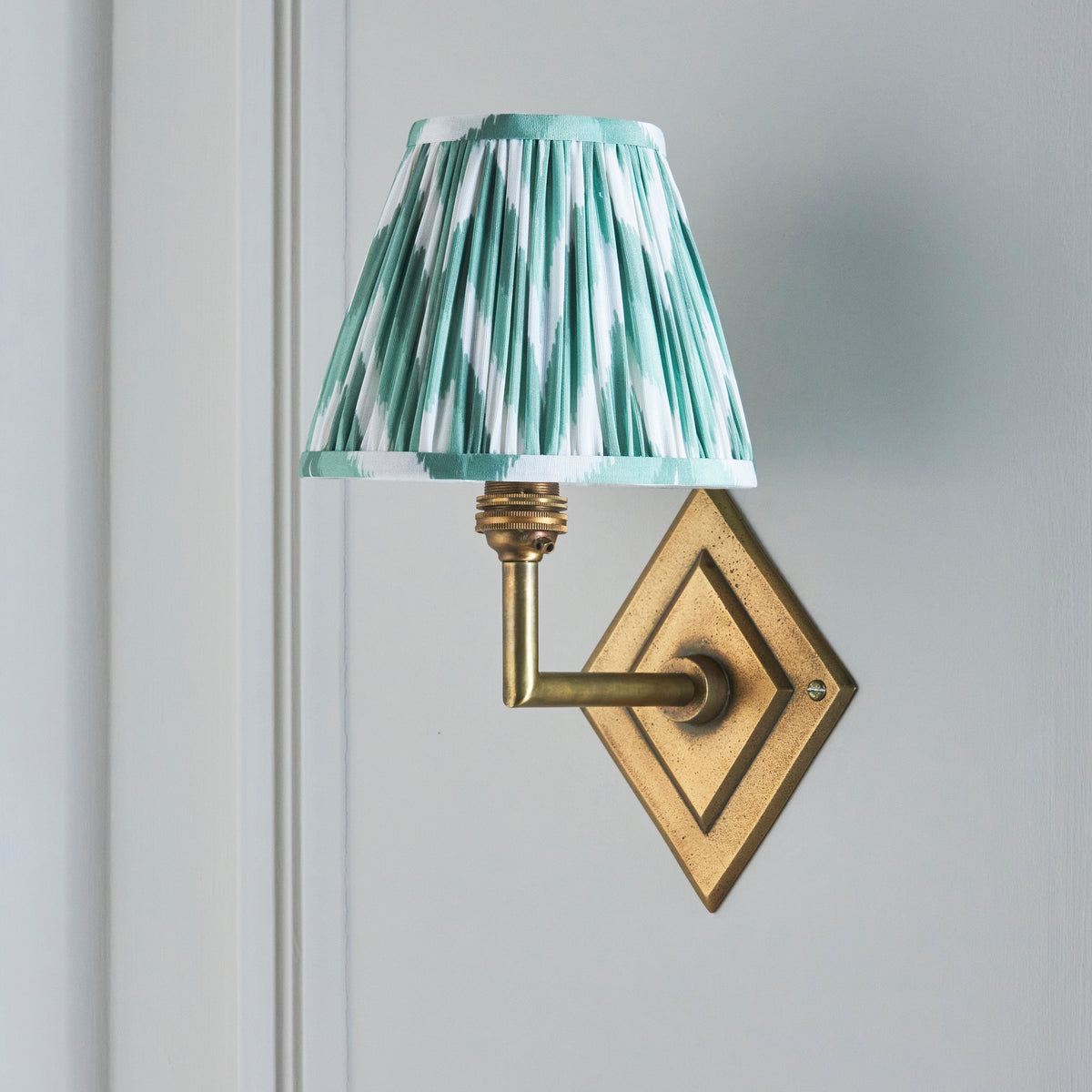 Endon Diamond Angle & Zigzag 16cm Wall Antique brass & cotswold green fabric