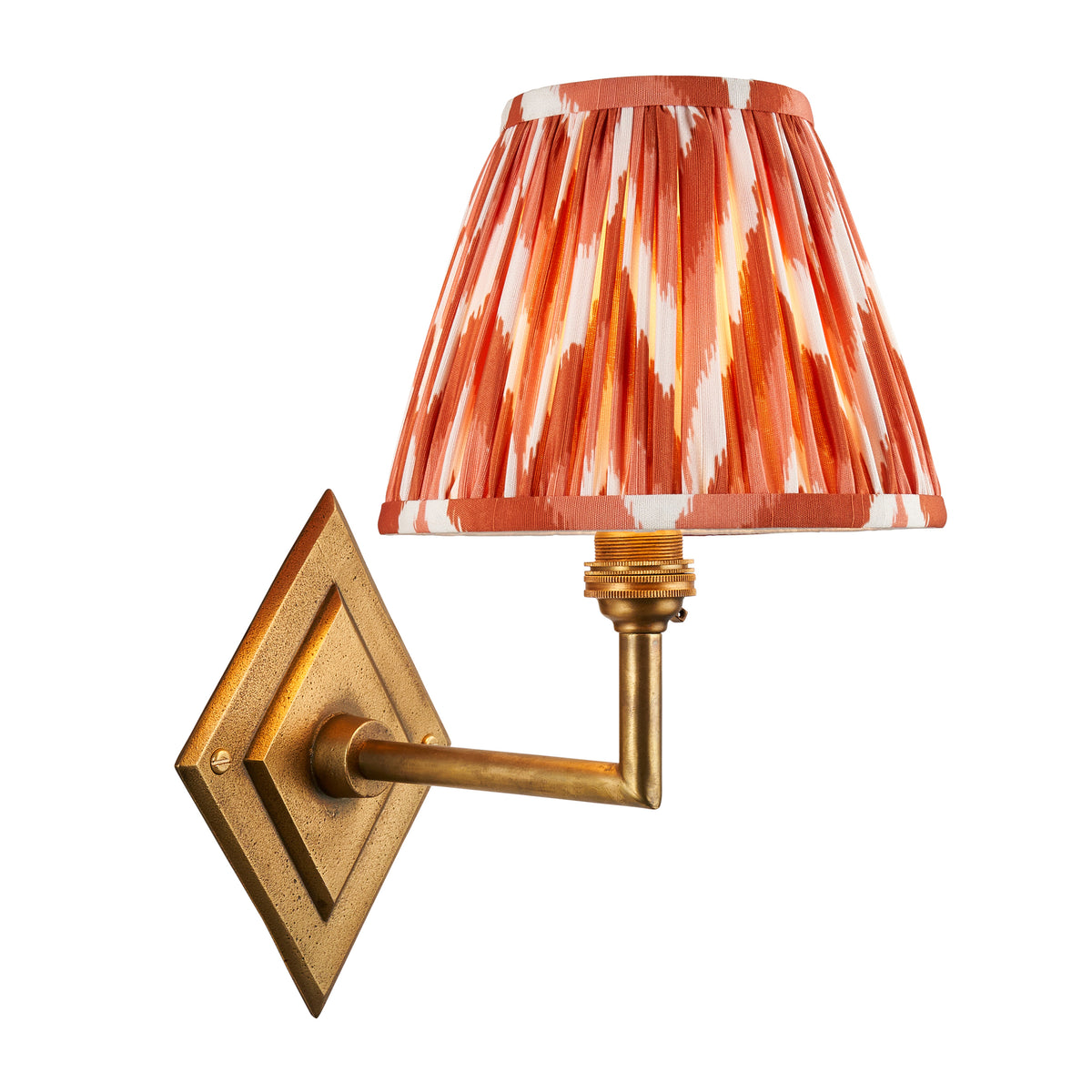 Endon Diamond Angle & Zigzag 16cm Wall Antique brass & apricot orange fabric