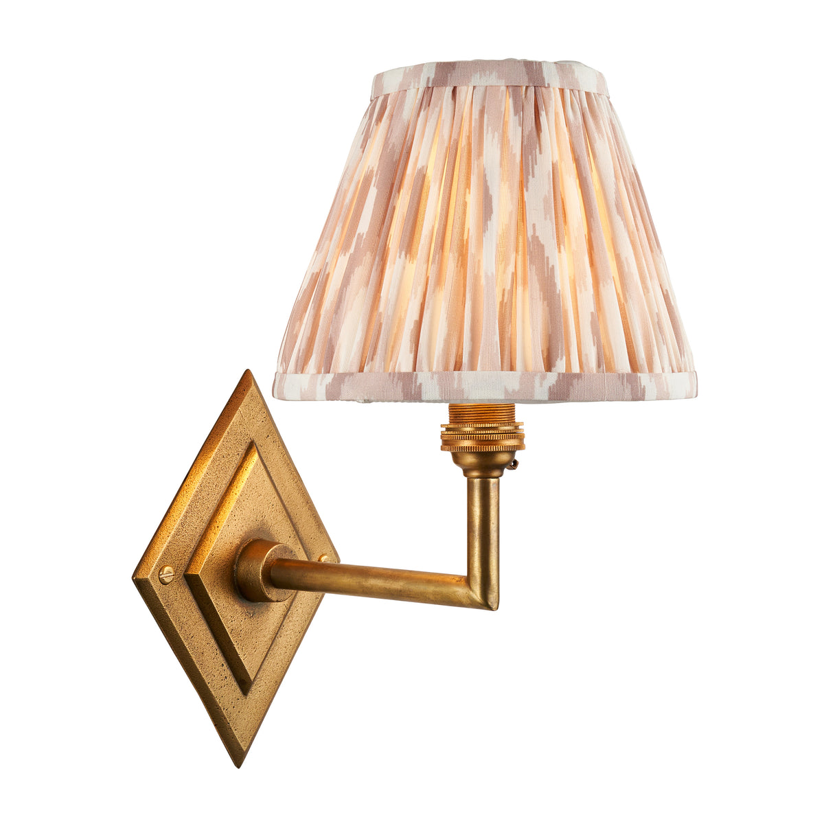 Endon Diamond Angle & Ikat 16cm Wall Antique brass & neutral print fabric