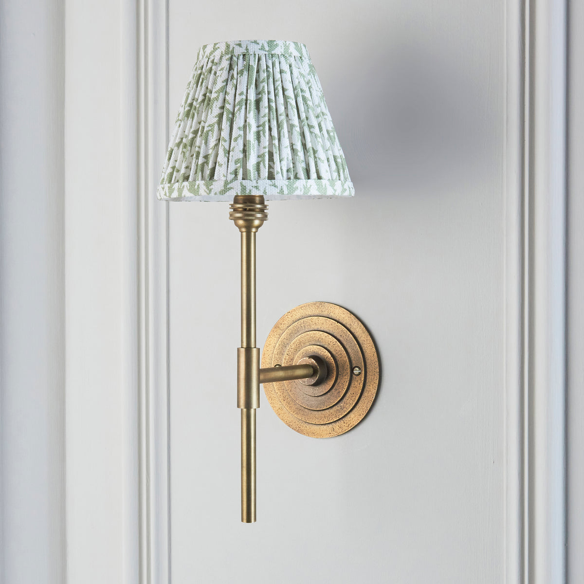 Endon Halo Tall & Leaf 16cm Wall Antique brass & herb garden green fabric