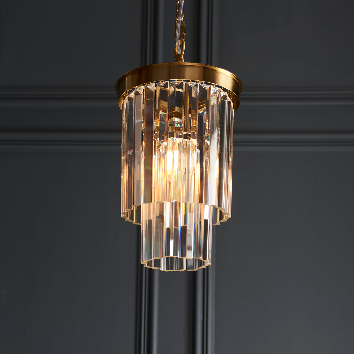 Endon Conaston Pendant Brushed aged brass plate & clear cut glass