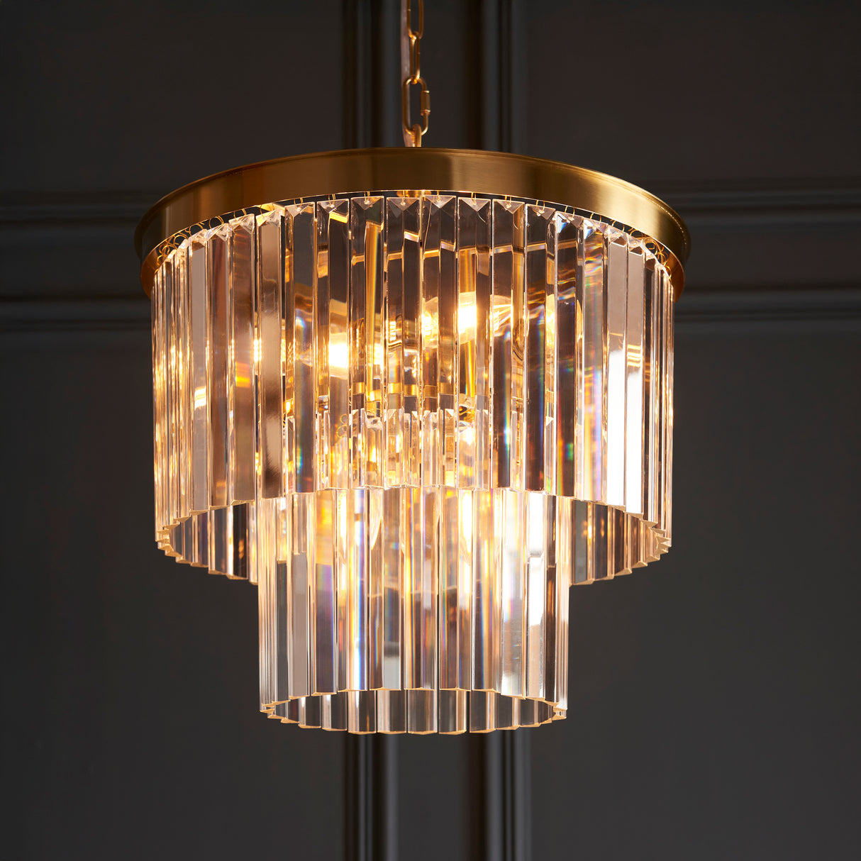 Endon Conaston 4lt Pendant Brushed aged brass plate & clear cut glass
