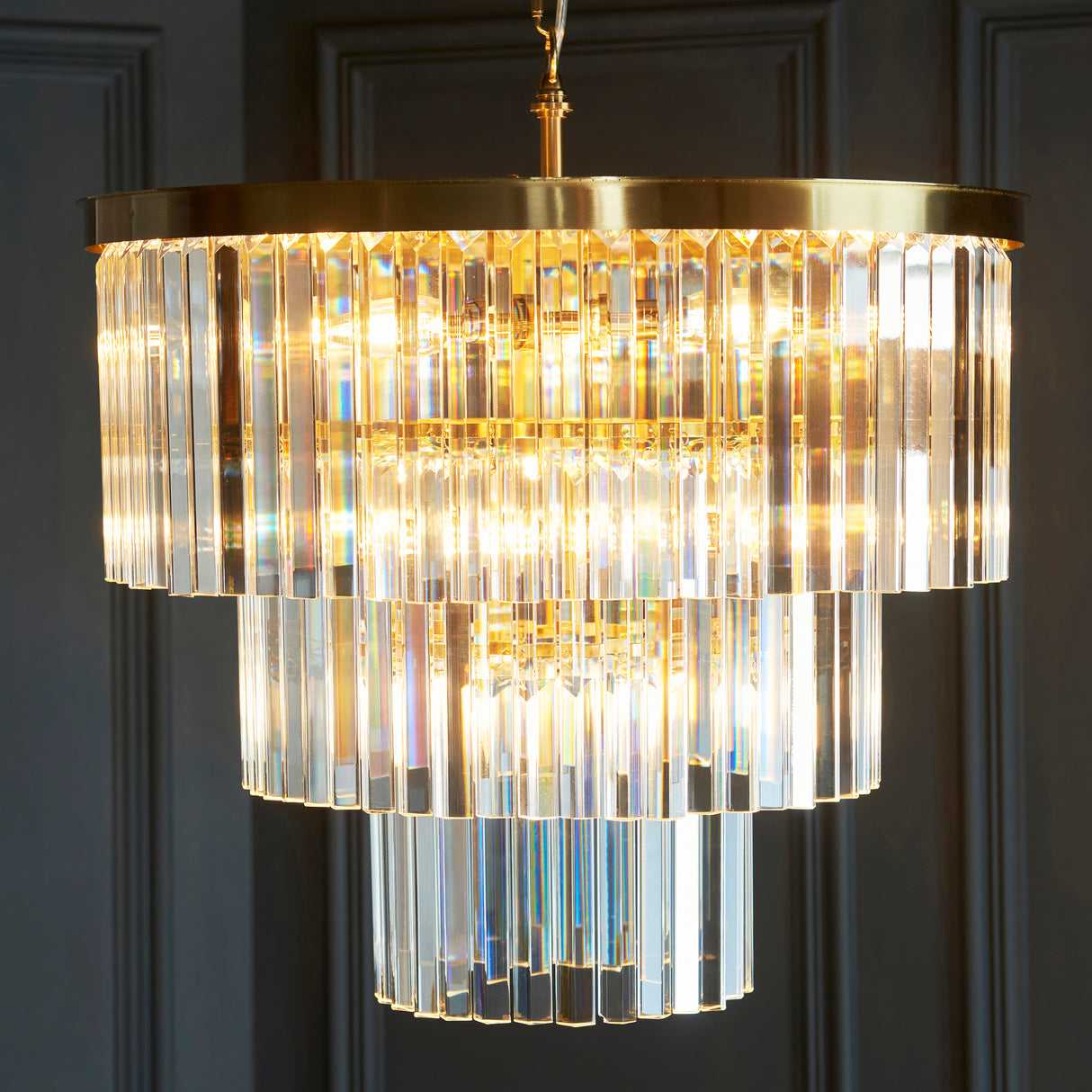 Endon Conaston 7lt Pendant Brushed aged brass plate & clear cut glass
