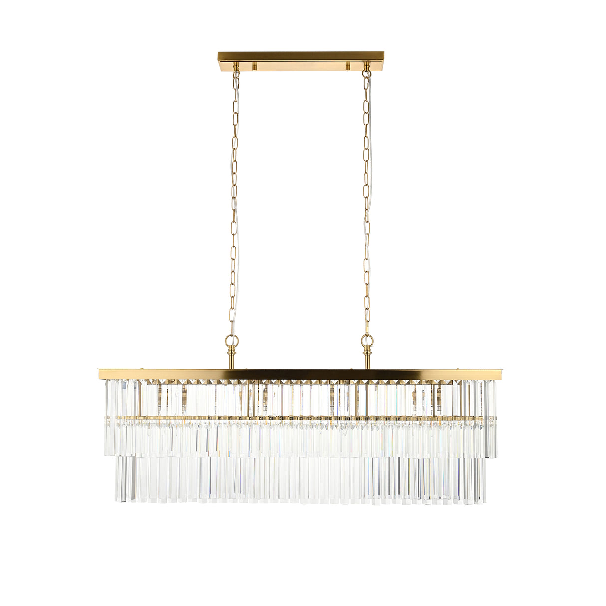 Endon Conaston 4lt Linear Pendant Brushed aged brass plate & clear cut glass